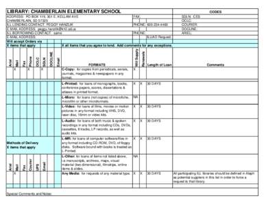 LIBRARY: CHAMBERLAIN ELEMENTARY SCHOOL  CODES X