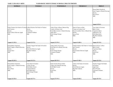 EARLY COLLEGE MENU  NASH-ROCKY MOUNT PUBLIC SCHOOLS CHILD NUTRITION MONDAY