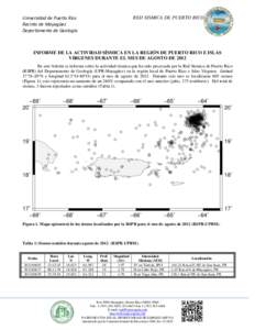 RED SISMICA DE PUERTO RICO  Universidad de Puerto Rico Recinto de Mayagüez Departamento de Geología