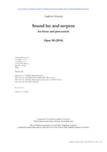 Buy, borrow, hire Schultz scores, parts & recordings, plus all other enquiries: http://www.australianmusiccentre.com.au  Andrew Schultz Sound lur and serpent for brass and percussion