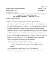 Page 1 of 12 Arkansas Livestock and Poultry Commission Effective: January 3, 2011 Agency No[removed]