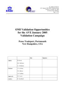 PL-OMIE-KNMI-653 AVE January 2005 OMI Validation Needs Version 1.0, January 24th 2005 M. Kroon, R.D. McPeters Page 1 of 20