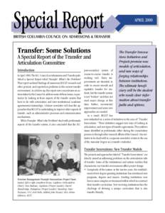 Special Report  APRIL 2000 BRITISH COLUMBIA COUNCIL ON ADMISSIONS & TRANSFER
