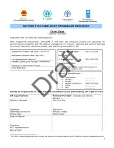 REVISED STANDARD JOINT PROGRAMME DOCUMENT Cover Page Country: Viet Nam Programme Title: UN-REDD Viet Nam Programme