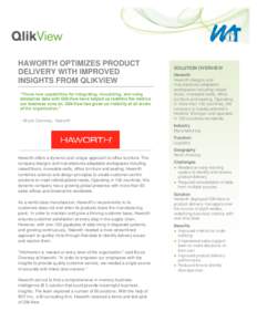 HAWORTH OPTIMIZES PRODUCT DELIVERY WITH IMPROVED INSIGHTS FROM QLIKVIEW “These new capabilities for integrating, visualizing, and using enterprise data with QlikView have helped us redefine the metrics our business run