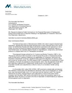 Competition / Marketing / Pricing / International trade / Transfer pricing / U.S. Customs and Border Protection / Alan Bersin / Customs valuation / Customs / Business / International relations / International law