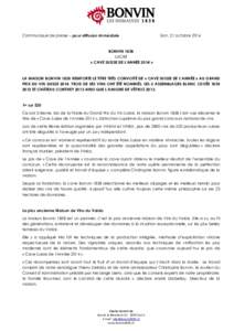 Communiqué de presse – pour diffusion immédiate  Sion, 21 octobre 2014 BONVIN 1858 SACRÉ