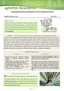 agINFRA Newsletter Promoting Data Sharing and Development of Trust in Agricultural Sciences agINFRA Newsletter, Issue 3 March 2013