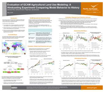 Evaluation of GCAM Agricultural Land Use Modeling: A Hindcasting Experiment Comparing Model Behavior to History Marshall Wise, Katherine Calvin, Page Kyle, Jae Edmonds May, 2014  Evaluation: Regional Crop Production and 