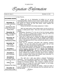 St. Ignatius School  Ignatian Information Volume 20, Issue 12  November 22, 2013