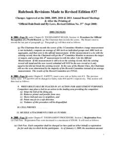 Rulebook Revisions Made to Revised Edition #37 Changes Approved at the 2008, 2009, 2010 & 2011 Annual Board Meetings & After the Printing of “Official Rule Book and By-Laws, Revised Edition No. 37” (Sept[removed]C