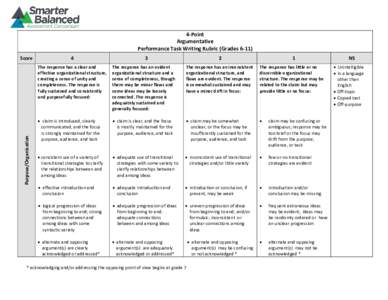 4-Point Argumentative Performance Task Writing Rubric (Grades[removed]Purpose/Organization