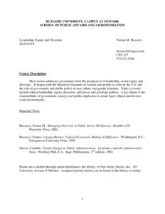 RUTGERS UNIVERSITY, CAMPUS AT NEWARK SCHOOL OF PUBLIC AFFAIRS AND ADMINISTRATION Leadership, Equity and Diversity 26:834:618