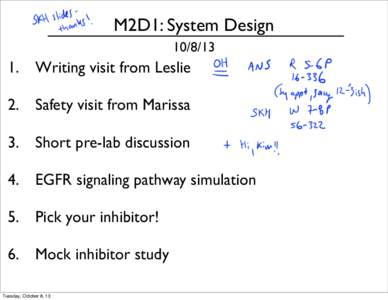 M2D1: System Design[removed]Writing visit from Leslie 2. Safety visit from Marissa 3. Short pre-lab discussion