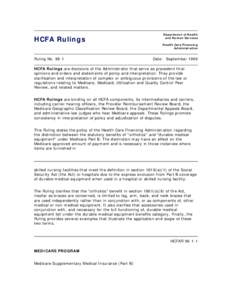 HCFA Rulings  Department of Health and Human Services Health Care Financing Administration