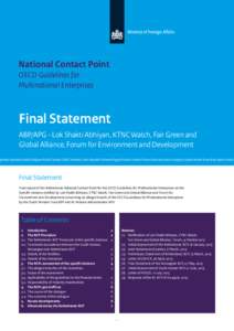 National Contact Point OECD Guidelines for Multinational Enterprises Final Statement ABP/APG - Lok Shakti Abhiyan, KTNC Watch, Fair Green and