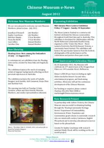 Chinese Museum e-News August 2012 Welcome New Museum Members Upcoming Exhibition