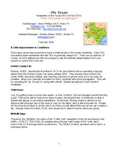 The Texan Newsletter of the Texas NTS CW Net (TEX) ** See “TSN Corner” on Last Page **