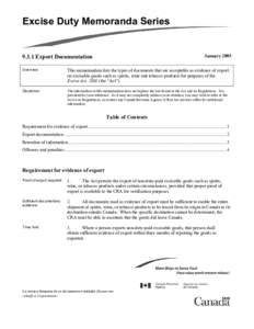 Excise Duty Memoranda Series  January[removed]Export Documentation Overview