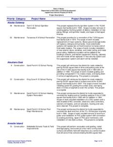 State of Alaska Department of Education and Early Development Capital Improvement Projects (FY2016) Project Descriptions  Priority Category