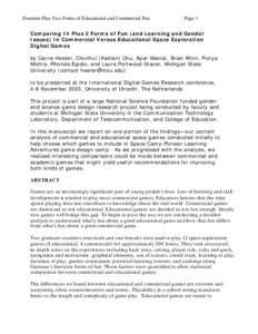 Fourteen Plus Two Forms of Educational and Commercial Fun  Page 1 Comparing 14 Plus 2 Forms of Fun (and Learning and Gender Issues) In Commercial Versus Educational Space Exploration