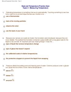 Heat and Temperature Practice Quiz - Topic 2