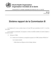 World Health Organization Organisation mondiale de la Santé CINQUANTE ET UNIEME ASSEMBLEE MONDIALE DE LA SANTE A51[removed]mai 1998