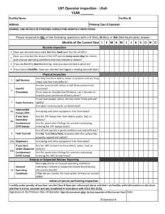 UST Operator Inspection - Utah YEAR ________ Facility Name Facility ID