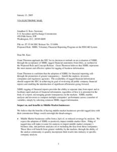 January 21, 2005 VIA ELECTRONIC MAIL Jonathan G. Katz, Secretary U.S. Securities and Exchange Commission 450 Fifth Street, NW