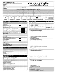 PROGRESS REPORT Grade 6 School: School Year: Teacher: