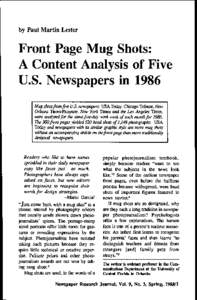 by Paul Martin Lester  Front Page Mug Shots: A Content Analysis of Five U.S. Newspapers in 1986 Mug shotsfromfiveU.S. newspapers: USA Today, Chicago Tribune, New