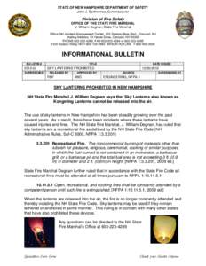Sky lantern / Thai culture / Public safety / Lantern / Fire marshal / New Hampshire Department of Safety / Fire safety / Fire / Safety / Firefighting in the United States / Chinese culture / Japanese culture