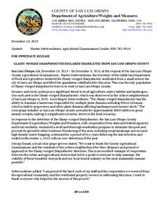 COUNTY OF SAN LUIS OBISPO Department of Agriculture/Weights and Measures 2156 SIERRA WAY, SUITE A • SAN LUIS OBISPO, CALIFORNIA[removed]MARTIN SETTEVENDEMIE[removed]AGRICULTURAL COMMISSIONER/SEALER