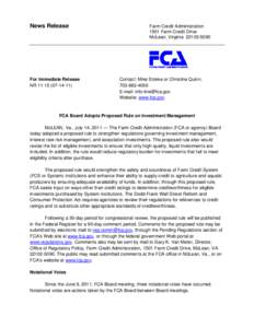 News Release  For Immediate Release NR[removed])  Farm Credit Administration
