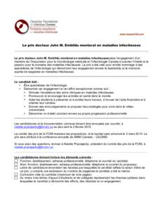 www.researchid.com  Le prix docteur John M. Embildu mentorat en maladies infectieuses ____________________________________________________________________________________ Le prix docteur John M. Embildu mentorat en malad