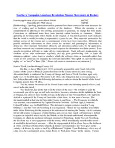 Southern Campaign American Revolution Pension Statements & Rosters Pension application of Alexander Hatch S8648 fn17NC Transcribed by Will Graves[removed]Methodology: Spelling, punctuation and/or grammar have been corre