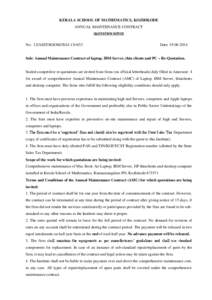 KERALA SCHOOL OF MATHEMATICS, KOZHIKODE ANNUAL MAINTENANCE CONTRACT QUOTATION NOTICE No: 12/ASST/KSOM[removed]