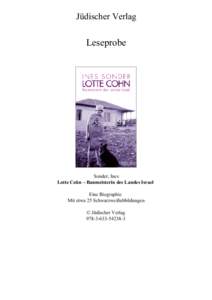 Jüdischer Verlag  Leseprobe Sonder, Ines Lotte Cohn – Baumeisterin des Landes Israel