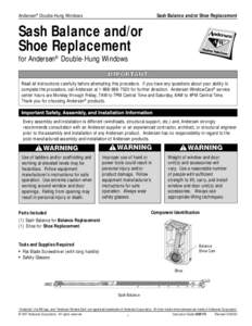 Service Guide - Windows - Replacement of Balancer & Shoe[removed]Series - Tilt-Wash Hung Full-Frame - Tilt-Wash Hung Insert[removed]