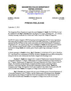 SAUGERTIES POLICE DEPARTMENT PATROL DIVISION 4 High Street – Town Hall Saugerties, New York 12477