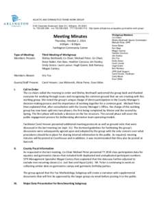 AQUATIC AND GYMNASTICS TEAMS WORK GROUP 2100 Clarendon Boulevard, Suite 314, Arlington, VA[removed]TEL[removed]FAX[removed]TTY[removed]http://parks.arlingtonva.us/aquatics-gymnastics-work-group/ Meeting Minu