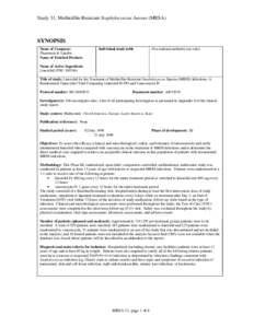 Study 31, Methicillin-Resistant Staphylococcus Aureus (MRSA)  SYNOPSIS Name of Company: Pharmacia & Upjohn Name of Finished Product: