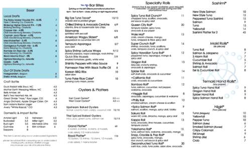 Bar Bites Menu Side 1 August