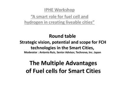 IPHE Workshop “A smart role for fuel cell and hydrogen in creating liveable cities” Round table Strategic vision, potential and scope for FCH