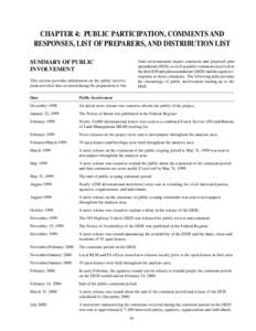 CHAPTER 4: PUBLIC PARTICIPATION, COMMENTS AND  RESPONSES, LIST OF PREPARERS, AND DISTRIBUTION LIST final environmental impact statement and proposed plan amendment (FEIS), as well as public comments received on