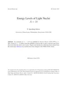 Revised ManuscriptOctoberEnergy Levels of Light Nuclei