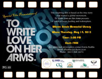 This inspiring film is based on the true story that started a global movement. To Write Love on Her Arms presents a vision of hope, healing and redemption.  Where: Beale Memorial Library