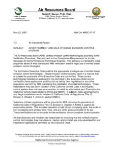 Air Resources Board Robert F. Sawyer, Ph.D., Chair Linda S. Adams Secretary for Environmental Protection