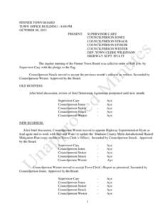 FENNER TOWN BOARD TOWN OFFICE BUILDING – 8:00 PM OCTOBER 09, 2013 PRESENT:  SUPERVISOR CARY