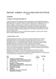 ŠKOLSKI KURIKUL OŠ IVAN GORAN KOVAĈIĆ-ŠTITARUvjeti rada 1.1.PODACI O ŠKOLSKOM PODRUĈJU U protekloj godini nije bilo znaĉajnijih izmjena u mreţi škola na našem podruĉju.Naša škola je